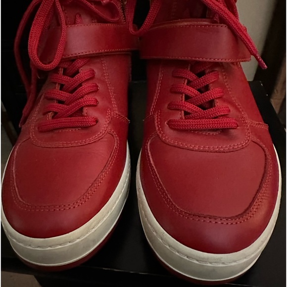 Red Ferragamo high top sneakers with cream sole and gold detail - Picture 3 of 5
